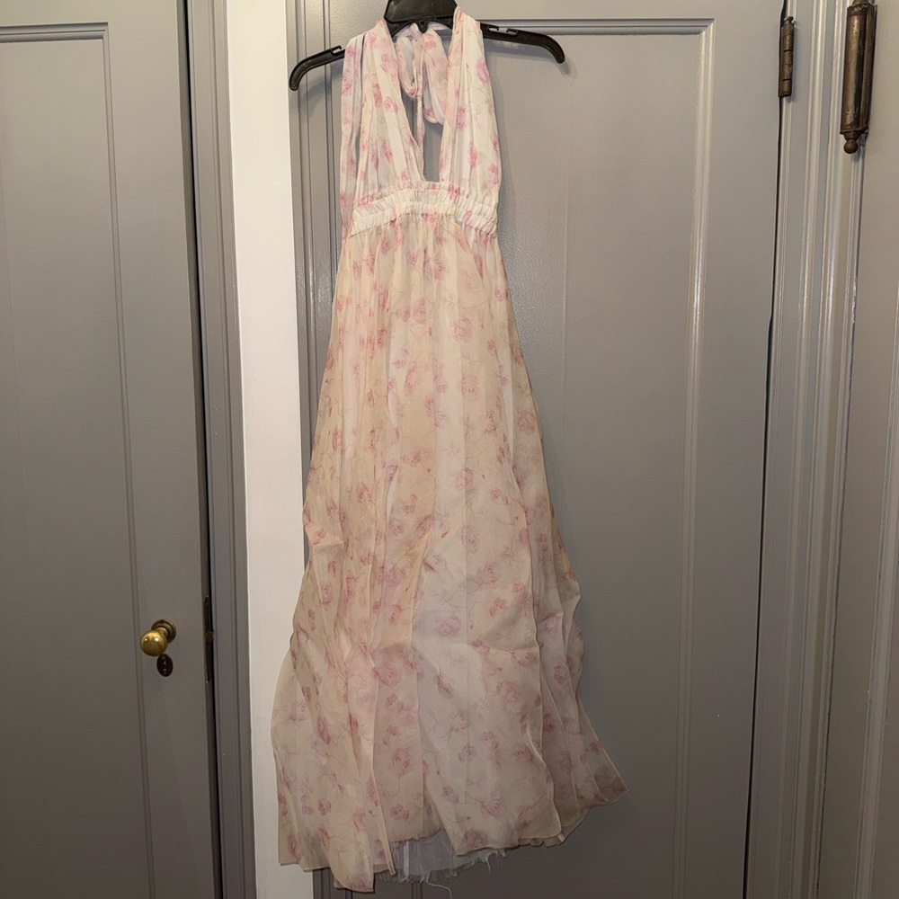 LoveShackFancy Halter White Floral Maxi Dress